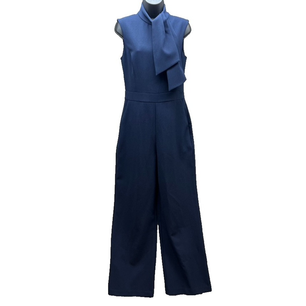 Harper Rose Jumpsuit Womens 6 Blue Tie Neck Sleeveless Wide Leg Career Teacher